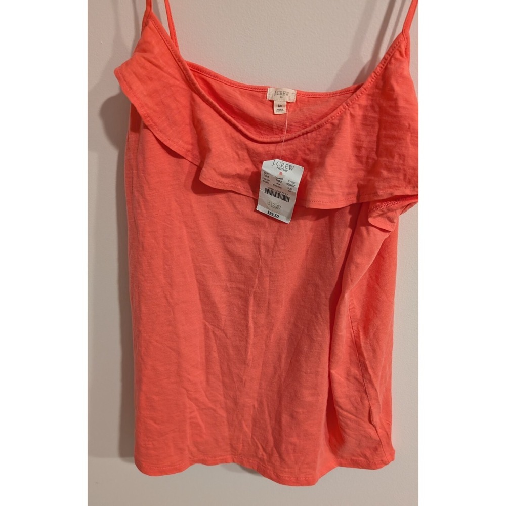 NWT J.Crew Factory Women's M Coral Pink Ruffle Cami Tank Top Summer Vacation